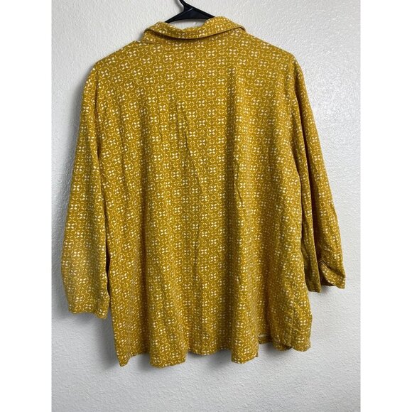 Eddie Bauer Womens Mustard Button Up Top Plus size 2XL 3/4 Sleeve Jersey Casual - Picture 2 of 13
